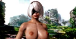 3d android areolae big_breasts blindfold breasts bridge brown_nipples buildings bushes city city_background close-up cybercole360 erect_nipples female female_only headband headwear human human_only light-skinned_female light_skin lips lipstick looking_at_viewer mouth naked nier nier:_automata nipples nude nude_female outdoors outside pale-skinned_female pale_skin pink_lipstick posing render river ruins short_hair silver_hair solo solo_female teasing trees video_games water white_hair xnalara xps yorha_2b