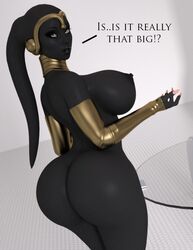 1girls 3d alien alien_girl artist_name back_view bald bare_shoulders big_ass big_breasts big_butt bimbo black_skin busty butt_crack curvy dat_ass english_text erect_nipple erect_nipples evolluisionist eyelashes eyeliner female female_only fingerless_gloves gloves headgear hourglass_figure humanoid lekku looking_at_viewer looking_back mammal naked nude pose posing shiny shiny_skin sideboob simple_background solo standing star_wars text thick_lips twi'lek vessa_morr’v voluptuous wide_hips