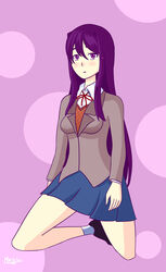 blush clothed doki_doki_literature_club female_only full_body fully_clothed looking_at_viewer morbite not_porn posted_by_artist purple_eyes purple_hair safe safe_for_work school_uniform sfw yuri_(doki_doki_literature_club)