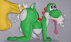 2boys anal anal_sex big_testicles bulge cum cum_in_ass cum_in_mouth cum_out_mouth cum_through dinosaur excessive_cum feet gay girly green_skin heart heart-shaped_pupils heart_eyes huge_cock huge_testicles hyper hyper_penis jig23 larger_male male male_only mario_(series) nintendo oil oiled reptile scalie sex shiny_skin size_difference sketch smaller_male source_request stomach_bulge testicles thick_thighs tongue_out veiny_penis video_games wide_hips yoshi