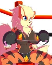 1girls 3dboxing anthro anthro_only arcanine big_breasts big_ears big_thighs bikini black_boxing_gloves black_gloves black_skin blue_eyes boxing boxing_gloves boxing_ring breasts cream_fur curvy female female_only fluffy_tail furry gloves huge_breasts huge_ears humanoid large_breasts large_ears nintendo nipple_bulge nipples_visible_through_clothing orange_skin pokemon pokemon_(species) pokemon_rgby sitting solo solo_female stool string_bikini string_bra string_panties tail thick thick_hips thick_thighs thighs tight_clothing waiting white_background white_fur wide_hips