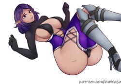 1girls 2d ass big_ass big_breasts breasts clothing elf high_heels kimirasu looking_at_viewer paladins patreon pointy_ears purple_eyes purple_hair short_hair sideboob skye_(paladins) solo thick_thighs white_background