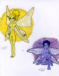 1boy 1girls abs breasts fairy fairy_wings naked nintendo nude nudity purple_eyes purple_hair purple_skin sketch source_request tael tatl text the_legend_of_zelda watermark yellow_eyes yellow_hair yellow_skin