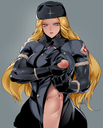 1girls abs areolae big_breasts blonde blonde_hair bowalia breasts female female_only hat kolin large_breasts looking_at_viewer muscles muscular muscular_female nipples solo street_fighter