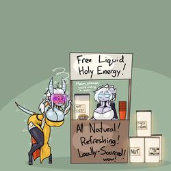 2girls cum_belly cum_collection draenei female kayalina limebreaker multiple_girls semen shikaari store white_hair world_of_warcraft