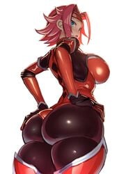 1girls ass big_ass big_breasts bodysuit code_geass curvy female greatmosu huge_ass kallen_stadtfeld latex pink_hair red_hair rubber short_hair sideboob solo solo_female thick_thighs thigh_clothes white_background