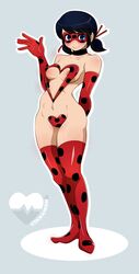 1girls bangs black_choker blue_eyes blush body_blush boots breasts choker cinnamon6 female female_only gloves ladybug_(character) legs long_gloves marinette_cheng marinette_cheng_(pv) marinette_dupain-cheng marinette_dupain-cheng_(pv) medium_breasts miraculous_ladybug nipple_slip pink_nipples solo solo_female spots thigh_boots thigh_highs thighhighs thighs voluptuous