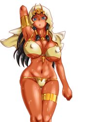 1girls black_hair blue_eyes bra dark-skinned_female egyptian female gear_(artist) isis_ishtar nipple_bulge panties sweating voluptuous white_background yu-gi-oh! yu-gi-oh!_duel_monsters