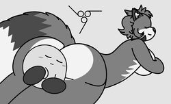 2019 absurd_res ambiguous_gender anthro ass big_butt black_and_white breasts butt_heart butt_shot canine closed_eyes cuddling duo eyelashes female female/ambiguous fox fur gray_background hair hi_res kirby kirby_(series) lazuli_(doggod.va) lying monochrome nude rear_view simple_background smile snuggle snuggles snuggling soft thick_thighs unkown1832_11a0 waddling_head