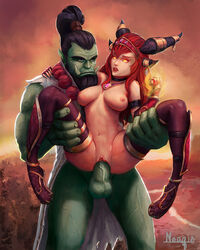 1boy alexstrasza areolae arm_sleeves balls big_breasts black_hair blizzard_entertainment breasts busty dragon_aspect female from_behind from_behind_position green_skin high_heels horde horns hourglass_figure labia light-skinned_female light_skin long_hair male male/female navel nipples noaqin nude orc orc_male orc_shaman penis pussy red_dragonflight red_hair shaman_(warcraft) standing_sex tagme thick_thighs thighhighs thrall vagina vaginal_penetration vaginal_sex warcraft wide_hips world_of_warcraft