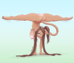 1girls anthro anus areolae ass big_breasts blue_eyes breasts brown_hair cat_ears cat_tail catgirl exercise feline female female_only furry furry_only hair kionant large_breasts long_hair mammal nipples nude pussy solo stretching