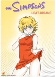 death_note death_tome dress_lift lisa_simpson lisa_simpson_(death_tome) nipple_bulge nipples orange_dress pearl_necklace tagme the_simpsons thighs white_panties yellow_hair