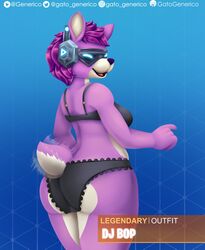 1girls anthro ass bra clothing dj_bop female female_only fortnite gatogenerico llama mammal panties smile solo tagme tail_wagging underwear video_games