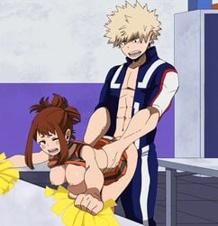 1boy 1girls abs animated ass ass_focus big_ass big_breasts big_butt blonde_hair breasts brown_hair bubble_ass bubble_butt busty butt_focus cheerleader color dat_ass digital_media_(artwork) female huge_ass huge_breasts katsuki_bakugou large_ass male my_hero_academia nightlykrumbs nipples ochako_uraraka pom_poms sex shirt_lift shirt_up sound spiky_hair standing straight teenager thick_ass thrusting u.a._cheerleader_outfit video