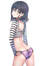 1girls adagaki_aki adjusting_panties ass bangs black_hair blue_eyes boobs_and_butt_pose choker clothing cowboy_shot eyebrows_visible_through_hair female female_only hair masamune-kun_no_revenge midriff_baring_shirt panties pink_panties small_breasts solo_female sunhyun