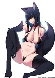 1girls animal_ears big_breasts bikini black_hair blue_eyes breasts clothing female female_only hair original reiko_(tofuubear) solo tail tofuubear wolf wolf_girl wolf_humanoid wolf_tail