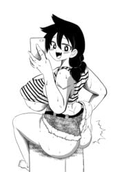 amano_megumi amano_megumi_wa_suki_darake! ass ass_slap black_hair doompypomp female huge_ass huge_breasts long_hair monochrome selfie shorts