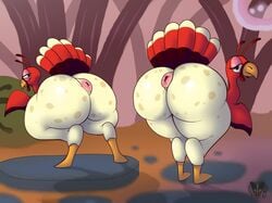 animal anthro big_ass butt feathers furry looking_back miitopia puffy_anus twerkey