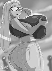 black_and_white breast_grab breasts dr._jasmine_masterson gigantic_breasts huge_breasts monochrome original_character public ronzo shonuff shonuff44 tagme