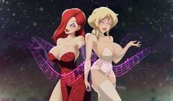 2girls ass blonde_hair cameltoe cleavage cool_world curvy disney erect_nipples female holli_would huge_areolae huge_ass huge_breasts jessica_rabbit large_ass liesday multiple_girls orange_hair puffy_nipples red_hair red_lips thick_lips voluptuous who_framed_roger_rabbit wide_hips