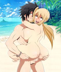 akimyich beach blonde_hair fairy_tail gray_fullbuster lucy_heartfilia straight