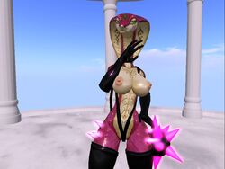 3d big_breasts black cobra glossy latex nano_(character) pink_skin scales scalie second_life sling_bikini snake snokra spikes thicc_shake thick_thighs