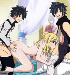 1girls 2boys cuckold edit fairy_tail gray_fullbuster lucy_heartfilia pleasure_face splendid