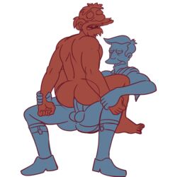 2boys anal anal_sex balls beard boner duo edit erection gay groundskeeper_willie human iyumiblue male male/male male_only muscles nude penetration penis sex seymour_skinner sketch the_simpsons transparent_background yaoi