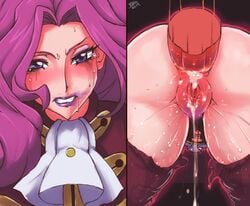 1boy 1girls anal anal_sex ass blue_eyes bottomless clothed_sex clothes code_geass cornelia_li_britannia crying cum cum_in_ass cum_inside disembodied_penis female human lipstick lipstick_mark lipstick_on_penis lipstick_ring long_hair male penis purple_hair pussy randomboobguy sex smeared_lipstick straight tears vagina