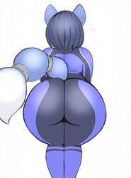 1girls animal_ears anthro ass bent_over big_ass big_butt blue_hair bodysuit dat_ass female female_only furry huge_ass krystal omegasunburst presenting_hindquarters short_hair skin_tight solo star_fox tail thick_thighs thighs wide_hips