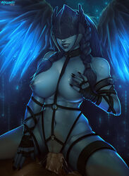 1boy 1girls areolae big_breasts blue_skin breasts cowgirl_position cum erection female large_breasts male nipples nyuunzi penetration penis pussy sex spread_legs straight unseen_male_face vaginal_penetration val'kyr world_of_warcraft