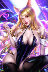 1girls ahri animal_ears animal_eyes ayyasap blonde_hair bodysuit choker female high_resolution k/da_ahri k/da_series kitsunemimi large_filesize league_of_legends looking_at_viewer riot_games solo thick_thighs thighhighs very_high_resolution whisker_markings yellow_eyes