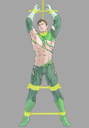 1boy 1male abs armpits barely_contained biceps bondage brown_hair captured chained chains dc evinist gray_eyes green_lantern hal_jordan half-dressed legs_tied male male_only muscles muscular muscular_male nipples pecs restrained ripped_clothing skimpy skimpy_clothes skin_tight skintight slave_collar tied_up tight_clothing torn_clothes white_male wrist_cuffs wrists_tied