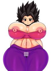 1girls alternate_breast_size black_eyes black_hair breasts caulifla censored dragon_ball dragon_ball_super female female_only huge_breasts light-skinned_female light_skin long_hair looking_at_viewer matospectoru nipple_slip saiyan simple_background solo spiky_hair tagme thick_thighs thigh_clothes wardrobe_malfunction white_background wide_hips