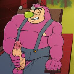 cartoon_network erection furry fuzzy_lumpkins humanoid_penis looking_pleasured male male_only masturbation monster nipples open_fly open_pants overalls penile_masturbation penis powerpuff_girls sitting solo the_purple_wolf_guy uncut