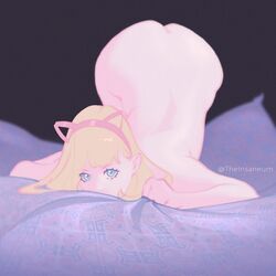 ass bed bedroom blonde_hair blue_eyes cat_ears female female_focus female_only long_hair pinup pose posing solo theinsaneum thick_thighs top-down_bottom-up wide_hips