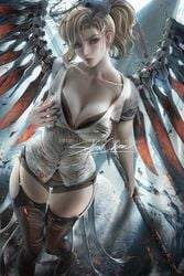 angela_ziegler big_breasts blizzard_entertainment crossover halloween halloween_costume leggings mercy nurse nurse_(silent_hill)_(cosplay) nurse_uniform overwatch sakimichan silent_hill thick_thighs