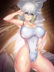 big_breasts breasts code_vein emotionless eva_roux expressionless female hair_streak huge_breasts necklace nipples playstation playstation_4 posing sony_corporation sony_interactive_entertainment swimsuit white_hair