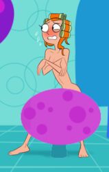 blush candace_flynn censored covering_breasts covering_nipples disney disney_channel disney_xd female ginger hair_curlers hiding human nude orange_hair pale_skin phineas_and_ferb sweatdrop tagme video_game white_female