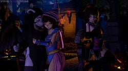 1boy 2girls 3d anthro asrieldreemurr chara dark_magician_girl_(cosplay) female female_human frisk human male male_anthro straight tagme undertale yamimarik1994