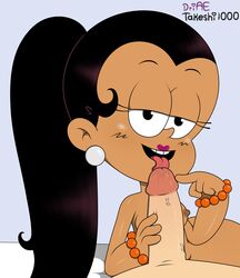 1boy 1boy1girl 1girls 4_fingers black_eyes black_hair brown_skin carlota_casagrande female glans_licking half-closed_eyes interracial just_the_tip licking licking_glans licking_penis long_hair looking_at_viewer nickelodeon nipples open_mouth paramount_pictures penis penis_lick straight_hair takeshi1000 the_casagrandes the_loud_house unseen_male_face urethral_licking