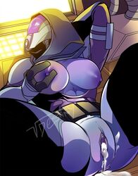 1girls 2019 abs alien alien_girl areolae breasts cum cum_in_pussy female female_focus female_only grabbing_own_breast helmet laying_down mask mass_effect mass_effect_2 mass_effect_3 muscles muscular_female nipples purple_nipples purple_skin pussy quarian squarerootofdestiny tali'zorah_nar_rayya three_fingers vagina