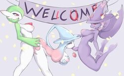 1girls 2futas 3_fingers absurd_res anthro anthrofied areolae armpits aura ayzcube banner bent_over big_breasts big_hands black_eyes blue_hair blush breast_grab breasts cheek_bulge confetti doggy_style feet fellatio female floating furry futa_on_female futanari gangbang gardevoir ghost glowing green_hair green_skin group group_sex half-closed_eyes hat hatterene head_grab hi_res holding huge_breasts intersex intersex/female interspecies inverted_nipples large_breasts long_hair looking_down mismagius necklace nintendo nipples nude open_mouth oral penile pink_hair pokémon_(species) pokemon pokemon_(species) pokemon_dppt pokemon_rse pokemon_ss prehensile_hair purple_hair purple_skin red_eyes sex short_hair side_view sideboob size_difference smaller_female smile spitroast text thick_thighs threesome very_long_hair video_games white_skin wide_hips yellow_sclera