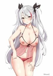 1girls azur_lane breasts female hair kaetzchen navel nipples panties prinz_eugen_(azur_lane) tagme white_hair