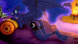 16:9 alicorn anthro bondage bondage bound dialogue equid female friendship_is_magic hi_res horn mammal my_little_pony princess_luna_(mlp) pussy rope striped-chocolate wings