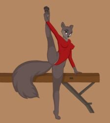 animalympics anthro anthro_only balance_beam breasts clothing cocaine-leopard female flexible gymnast hi_res leotard long_legs mammal mink mustelid musteline nipple_bulge nipples one_leg_up pinup pokies pose pussy pussy_floss raised_leg solo splits spread_legs spreading standing stretching tatyana_tushenko vertical_splits