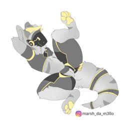 1:1 absurd_res anthro female helix_(zavan) hi_res horn marsh_da_m3llo paws protogen pussy smile spread_legs spreading yellow_eyes