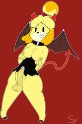 absurd_res animal_crossing anthro breasts canid canine collar futanari gynomorph hi_res intersex invalid_tag isabelle_(animal_crossing) mammal nintendo penis sketchy_yvun sketchyyvun video_games wings