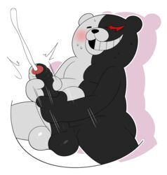 balls blush bodily_fluids cum danganronpa genetic_chimerism genital_fluids hi_res humanoid_penis jerseydevil male male_only mammal masturbation monokuma no_humans penile penile_masturbation penis smooth_skin solo ursid