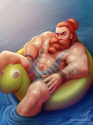 1boy barik_(paladins) beard male_only marluspandesal orange_hair paladins raised_eyebrow solo